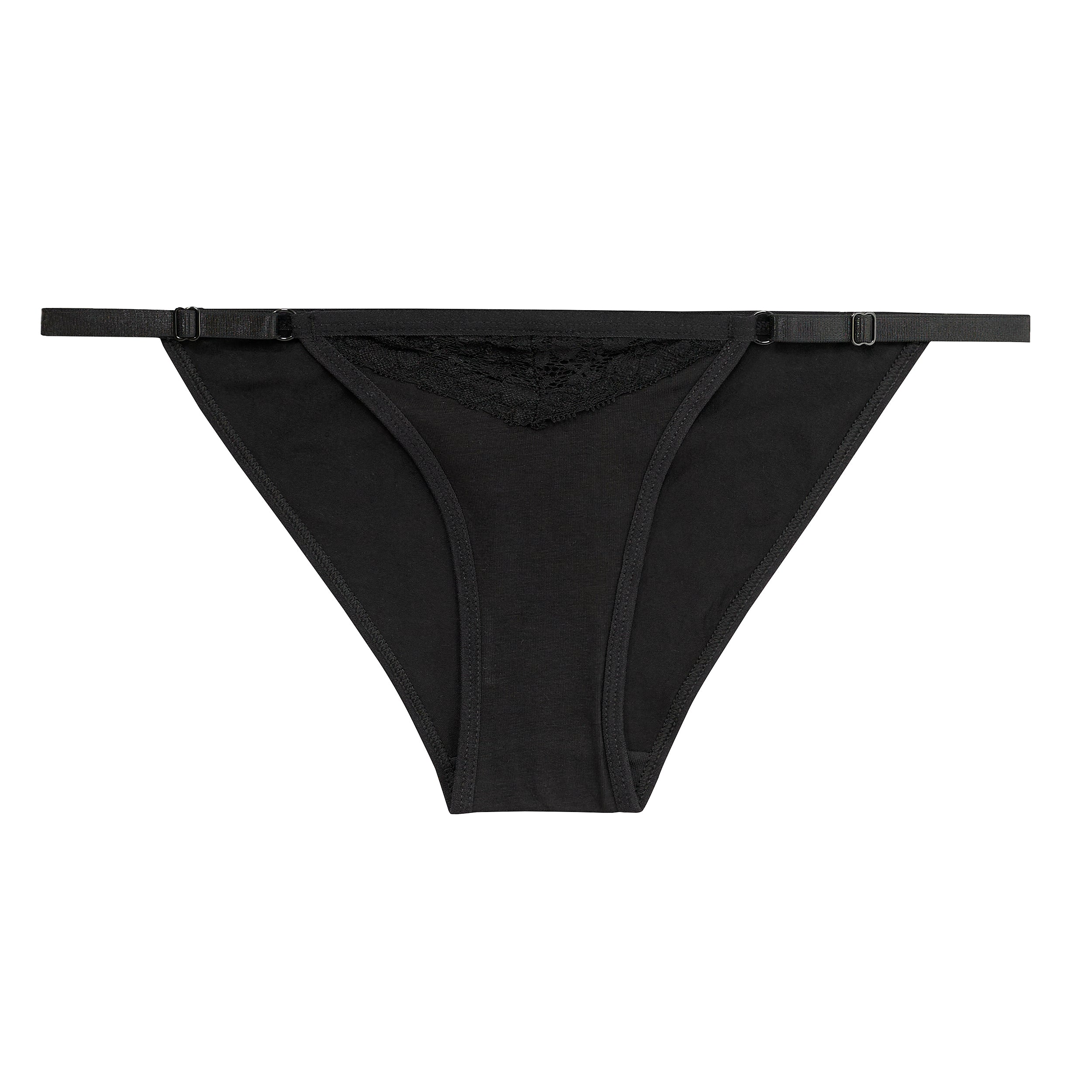Nabtos Women’s Cotton Panties Plain Black Set Floral Lace Adjustable Strap String Bikini Underwear Low Rise Hi Cut Cheeky Panties pack 6