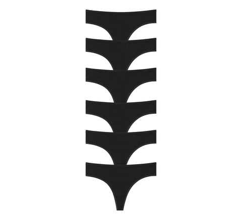 Nabtos Black Cotton Thongs Women's Basic Panties Underwear (Pack of 6)