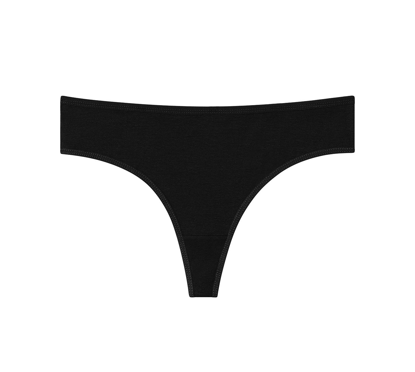Comfortable women’s cotton thong underwear 6-pack in black. Breathable, soft, no-show design perfect for everyday wear