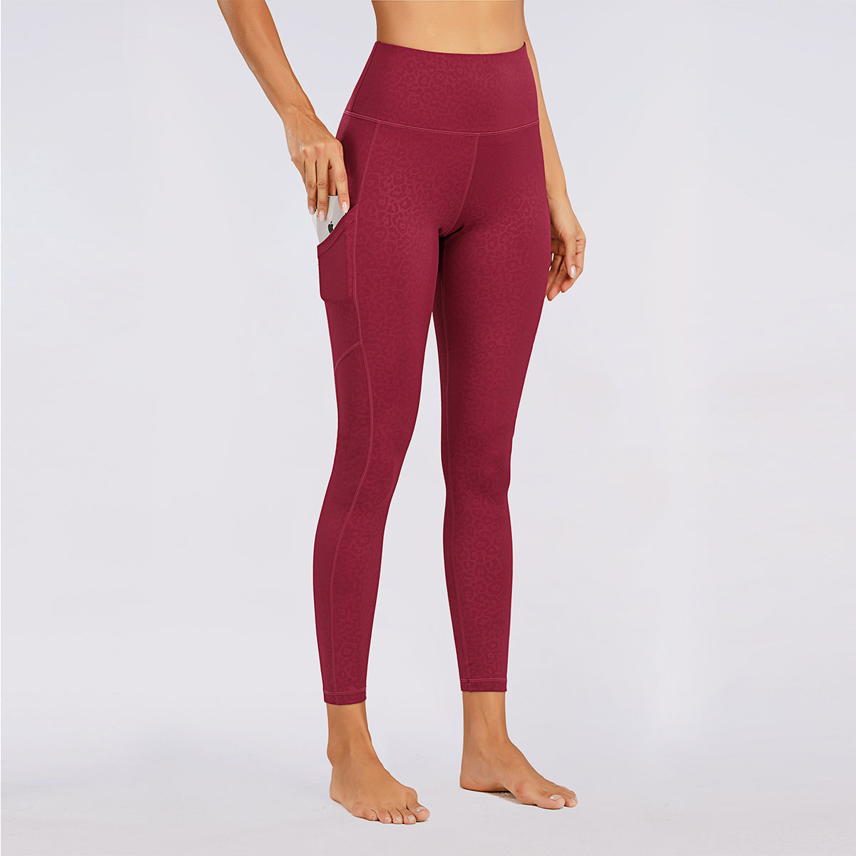 Women's Nabtos® Performance Activewear Yoga High-Waisted Leggings- Embossing Red